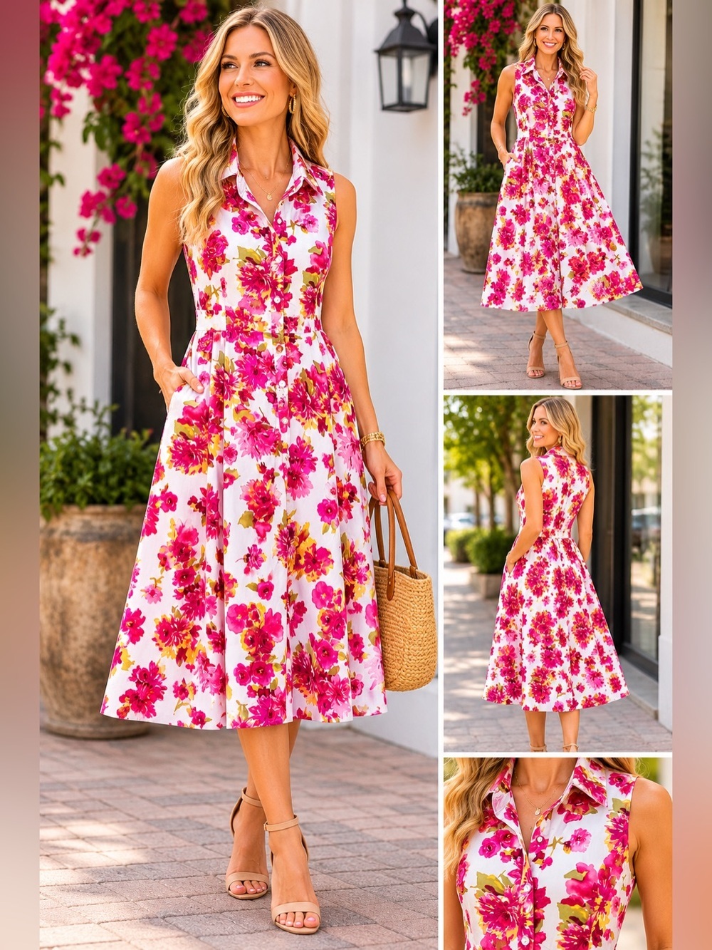 K STUDIO 💐 Floral Collared Midi Dress, Button Front, Pockets (Women’s Large) - Picture 9 of 9